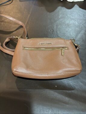 Anne Klein Brown Leather Crossbody with Front Zip